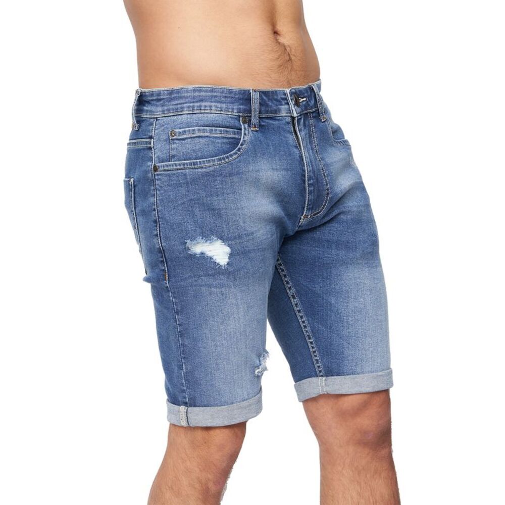 Crosshatch Mens Riptrey Abraised Denim Shorts / Mid Wash
